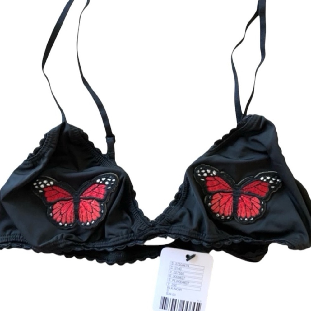 Urban Outfitters Out From Under Red Butterfly Appliqué Bra Bralette Small NEW